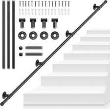 3M Stair Handrails Wall Mounted Non-Slip Galvanized Iron Classic Black