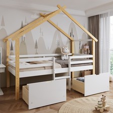 White Wooden Kids House Bed