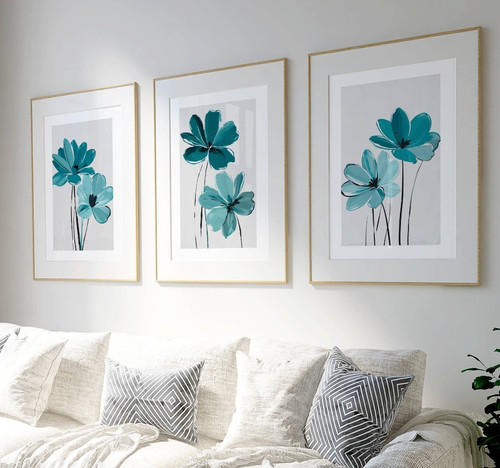 Teal flower wall - wall, art