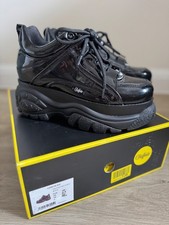 Buffalo Classic Low Shiny PVC Leather Platform Trainers Black Size 6.5