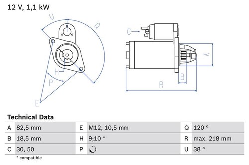 Bosch 0986016280 starter - 0986016280, 218mm