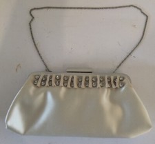 ROLAND CARTIER Ivory Satin Evening Bag Clutch Diamanté Pattern