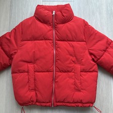 Ladies H&M Red Silver Puffer Bomber Jacket Size 10