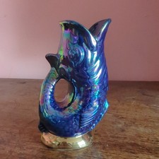 VINTAGE RETRO BLUE GURGLE FISH JUG - RARE KITSCH IRIDESCENT LUSTRE 13CM