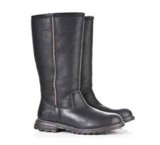 UGG® AUSTRALIA BROOKS TALL ALL BLACK LEATHER BOOTS UK 6.5 EUR 39 USA 8 RRP £240