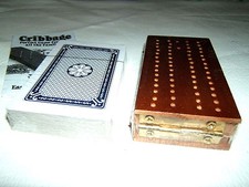 WOODEN FOLDING HINGED CRIBBAGE GAME BOARD CRIB PACK CARDS SCORING PEGS RULES NEW