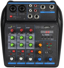 4 Channel DJ Mixer Bluetooth USB Audio Sound Card Live Studio Console 48V Power
