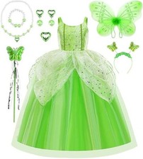 Little Girls Tinkerbell Costume Dress Accessories Set Fancy Dress Cosplay Outfit