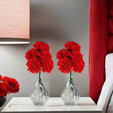 Flourish Vase with Artificial Flowers - Red Matching Pair - Perfect for Home