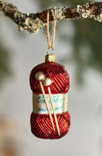 Anthropologie Ornament KNITTING NEEDLES YARN Handblown Glass Painted Poland NWT