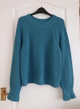 Toast Fisherman Rib Knit Jumper Size Small Blue Lambswool Cotton Long Sleeve