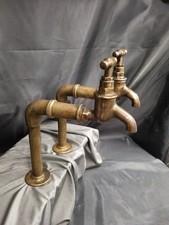 TALL BRASS BIB TAPS, AGED BRASS TAPS IDEAL BELFAST KITCHEN SINK  REFURBED 