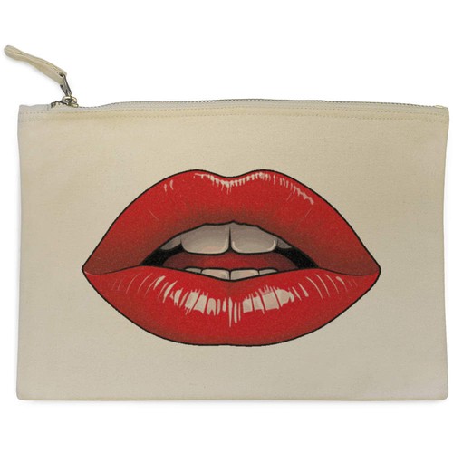 Red lips canvas zip clutch - 'red,