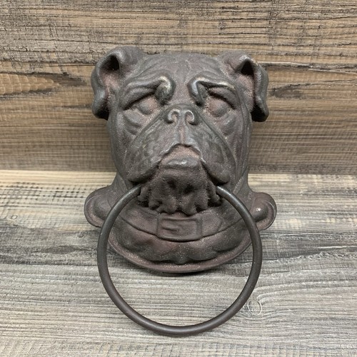 Cast iron bulldog towel ring - towel,