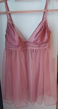 Victoria's Secret Mauve Pink Satin Mesh Lingerie Babydoll Night Size (L) 12-14.
