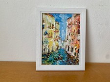 Venice Canal Gondola Impasto Oil Painting On Canvas Board Abstract Italy City