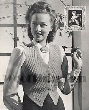 Vintage Knitting Pattern Womens 1940s Waistcoat. Cable Design..
