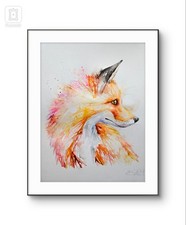ORIGINAL watercolour painting, FOX, signed Elle Smith Art, Fine Art, Wildlife 