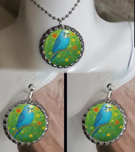 Blue parakeet budgie necklace - budgie,