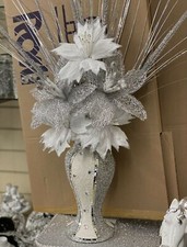 White Vase With Flowers Mosaic Crushed Crystal Romany Glitter Bling 30 cm