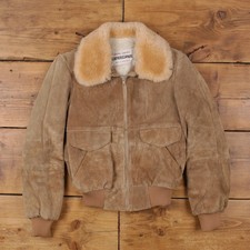 Vintage Leatherscapade Leather Jacket S 70s Bomber Suede Faux Fur Beige Womens