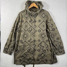 Topshop Women’s Khaki Aztec Print Green Hooded Parka Jacket Size UK 8 Small