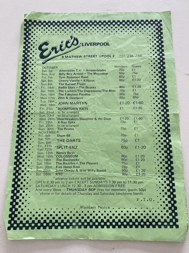Eric club liverpool flyer - eric’s,