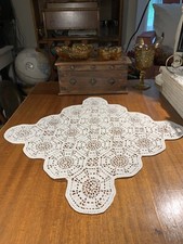 Antique 1910 Hand Crochet Centerpiece~Tea Cloth~Cottage Core~Victorian 15”x16”