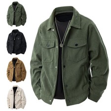 Men's Corduroy Jacket Autumn Winter Casual Coats Button Up Cotton Trucker Cargo