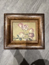 Vintage Oil Painting Pink Roses - Wood Wide Frame - Retro - Small - V London