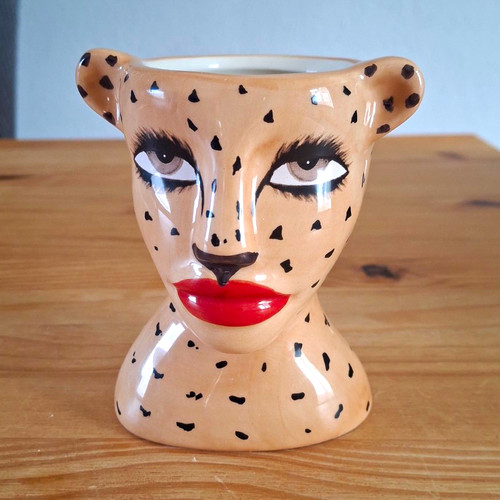 Ceramic leopard head beige - ceramic,