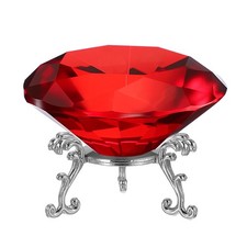80mm / 3.15 Inch Diamond Paperweight with 19mm Silver Small Base, Red