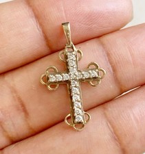 Vintage 9ct Yellow Gold Fancy CROSS Pendant W/ 16 Real Diamonds (1987) Not Scrap