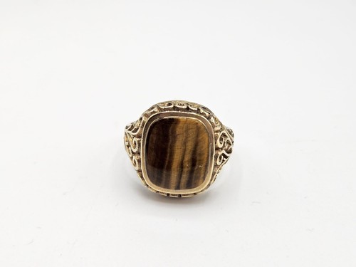 Tigers eye 9ct gold signet - tigers,