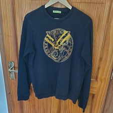 VERSACE JEANS Sweatshirt Mens Logo Embroidered Fleece 100% Cotton Size M Black 