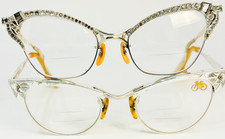 Vintage 1950s 12K GF Cat Eye Glasses w/ Rhinestone Accents Retro Rockabilly