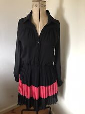 Ladies EDM Black Pink Sheer Pleated Long Sleeve Dress Ascot Garden Parties UK 8