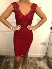 Lipsy Red Bodycon Dress 12 Party Lace Party Wedding Embroidered V neck Berry