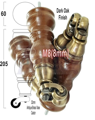 Solid wood brass castor - solid,