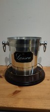 Vintage Lanson French Champagne Ice Bucket By Argit with Wooden Stand - Bar/Deco