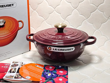 Le Creuset Marmite 24cm 3.5Qt Rhone Garnet Red Gold Knob Cast Iron Duch Oven NIB