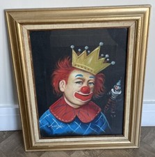 VINTAGE ORIGINAL OIL PAINTING CANVAS PELBAM CLOWN PORTRAIT CIRCUS SCENE SIGNED