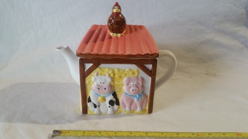 Vintage farmyard square teapot - vintage,
