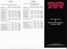 TVR  Price List (S, 350i, 400SE, 450SE & 450 SEAC) - October 1988 - mint