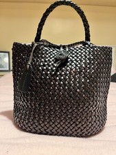 Russell & Bromley Vintage Brown Leather Woven Weave Bucket Bag