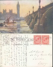 Westminster Bridge and Houses of Parliament London Crest House 1923 postmark