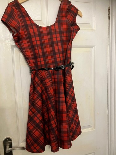 Red tartan dress - red,