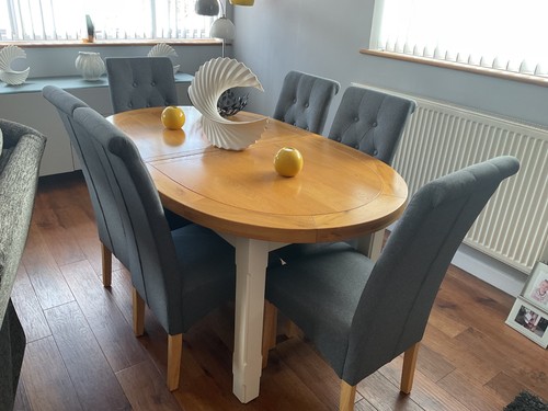 Oak table and six - table, chairs