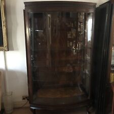 Antique Mahogany Curio Large Display Cabinet With Carved Front Glass
