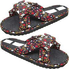 NEW WOMEN LADIES LIGHT FLAT SLIP ON FABRIC MULES SUMMER SANDALS FLIP FLOPS SIZE 